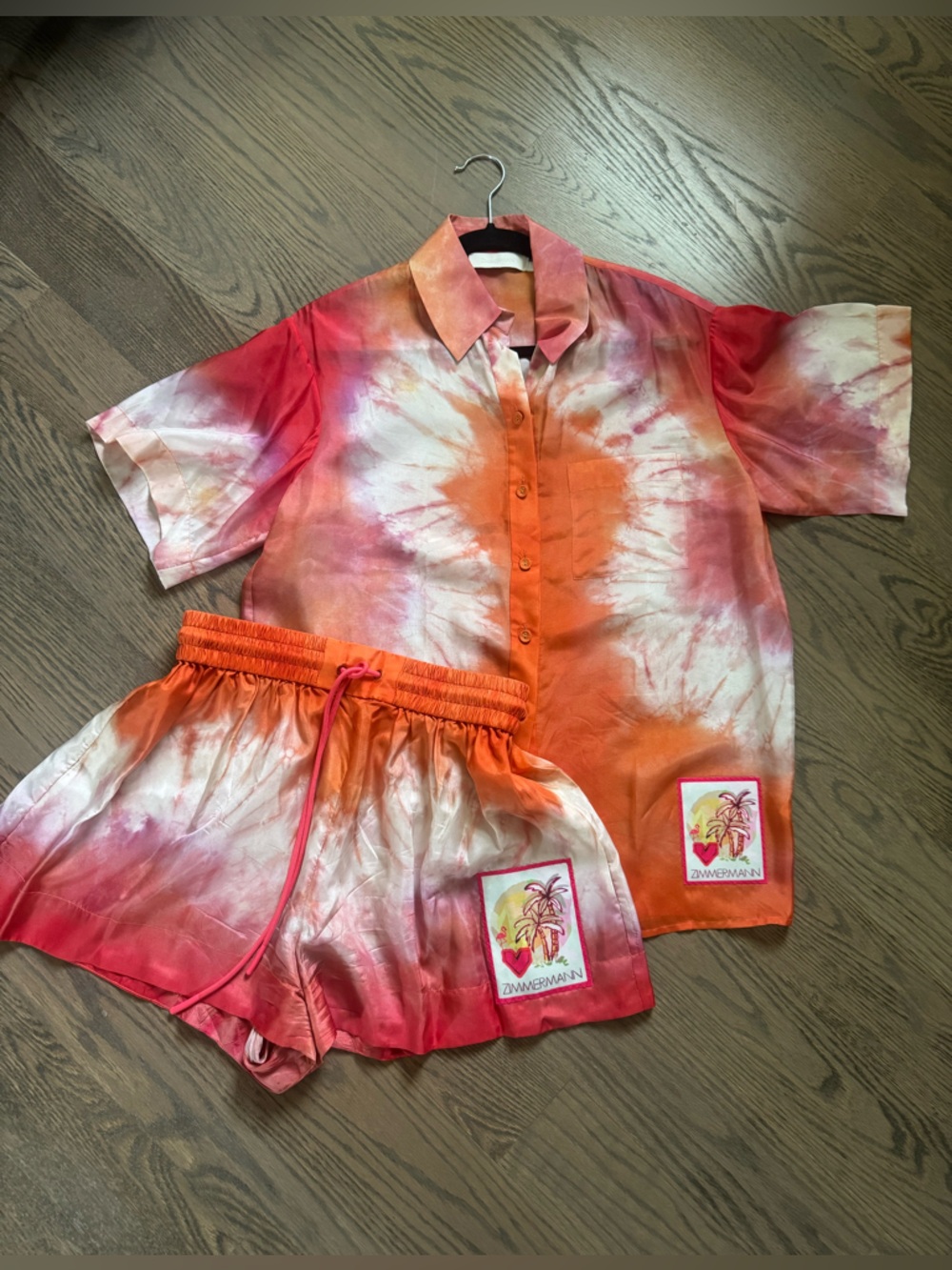 Zimmermann Orange & Pink Silk Two-Piece set with Tropical Patch size 1